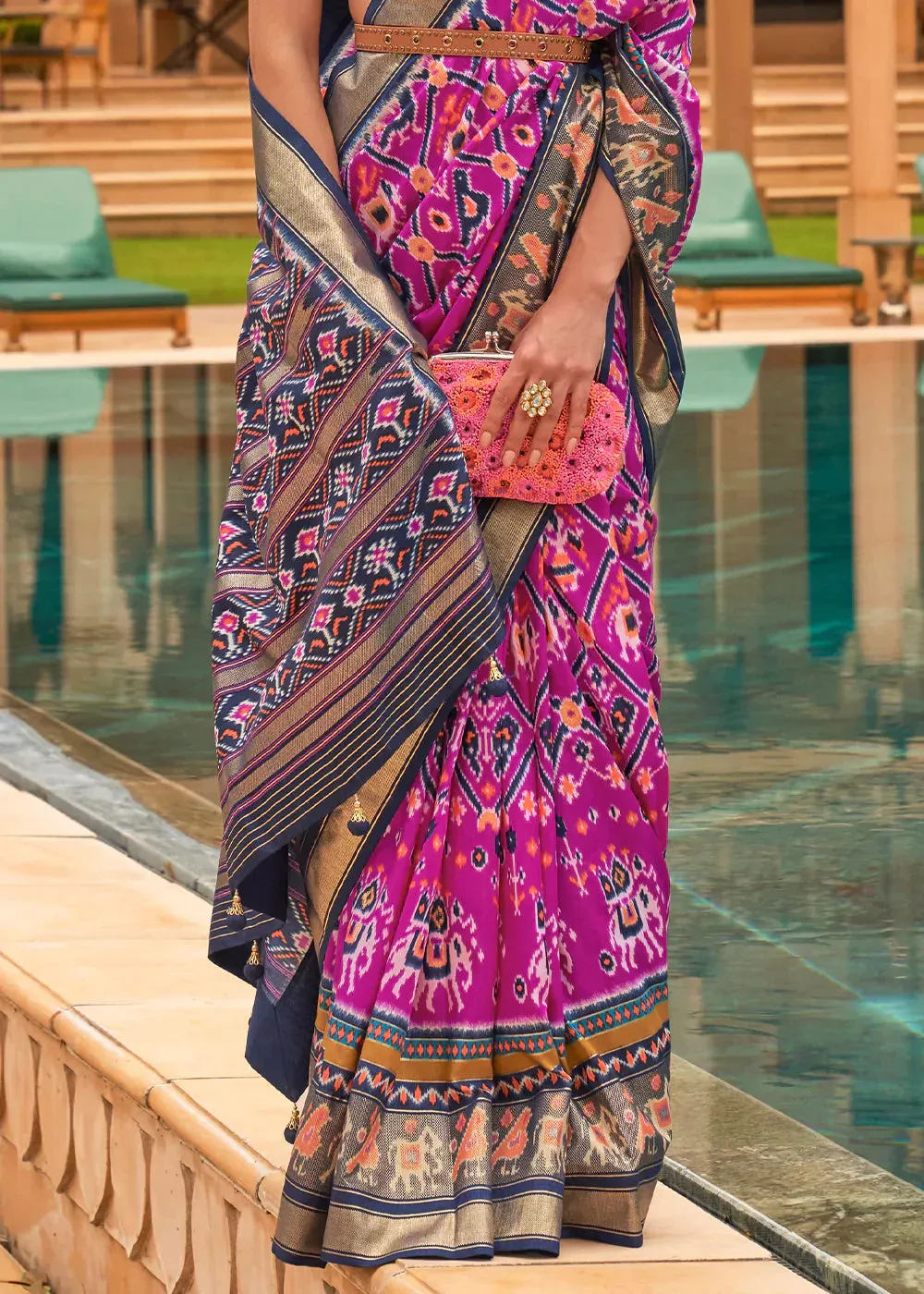 Fuchsia Pink Patola Printed Smooth Silk Saree