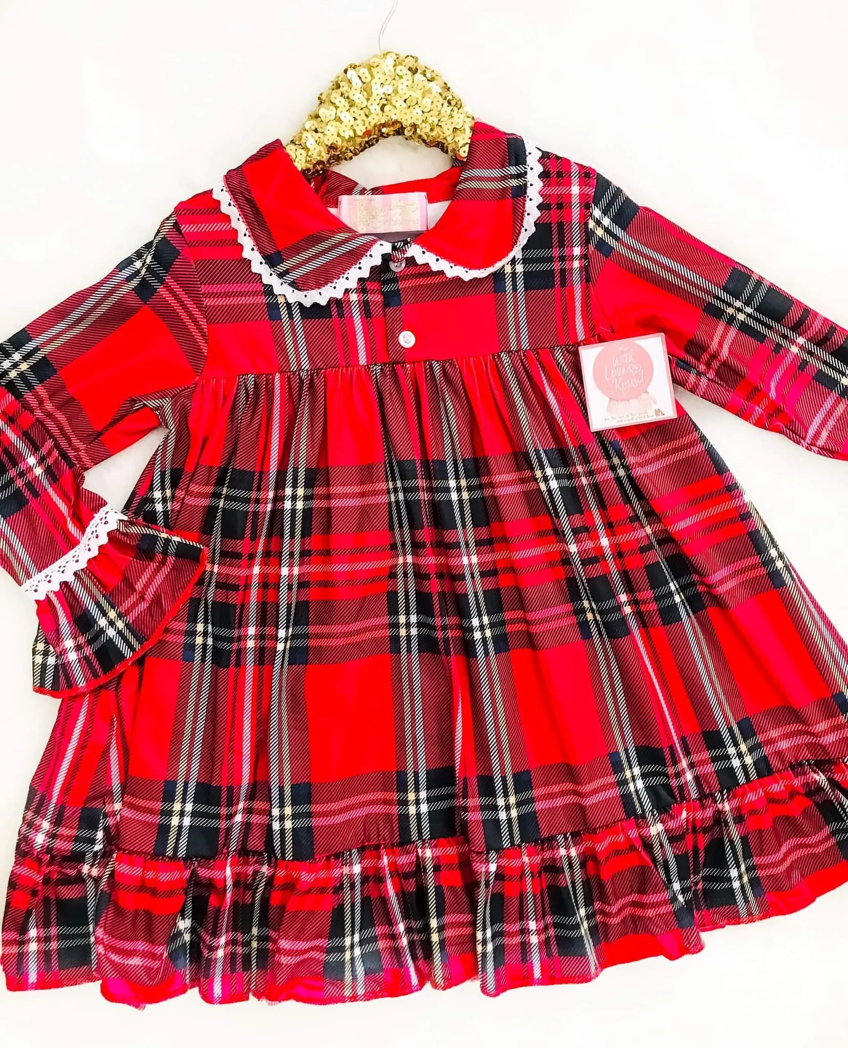 Girls Vintage Christmas Long Sleeved Night Gown - Tartan