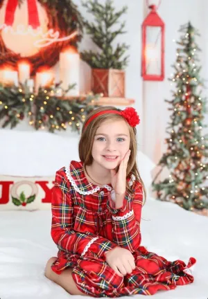 Girls Vintage Christmas Long Sleeved Night Gown - Tartan