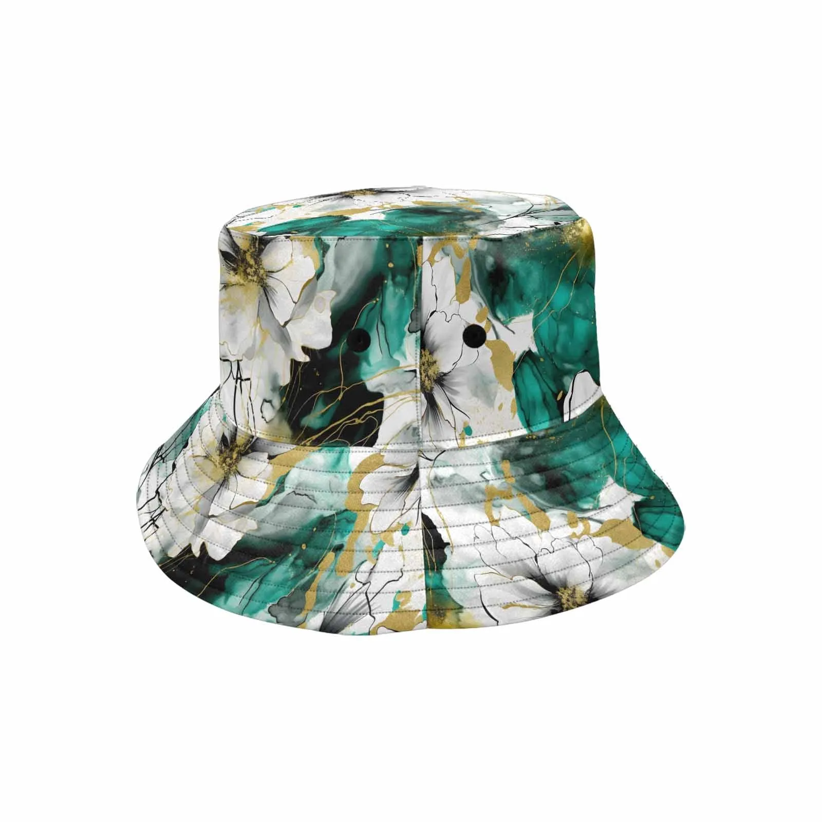 Green and White Ink Floral  Unisex Summer Single-Layer Bucket Hat