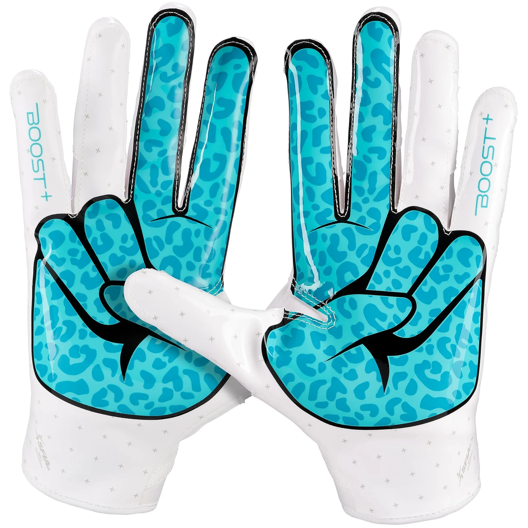 Grip Boost Peace Stealth 6 Boost Plus Youth Football Gloves - White/Aqua