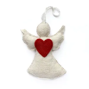 Heart Angel Ornament, Embroidered Wool