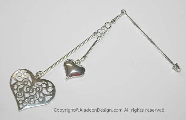 Heart Design Hijab Pin # 6 in Silver