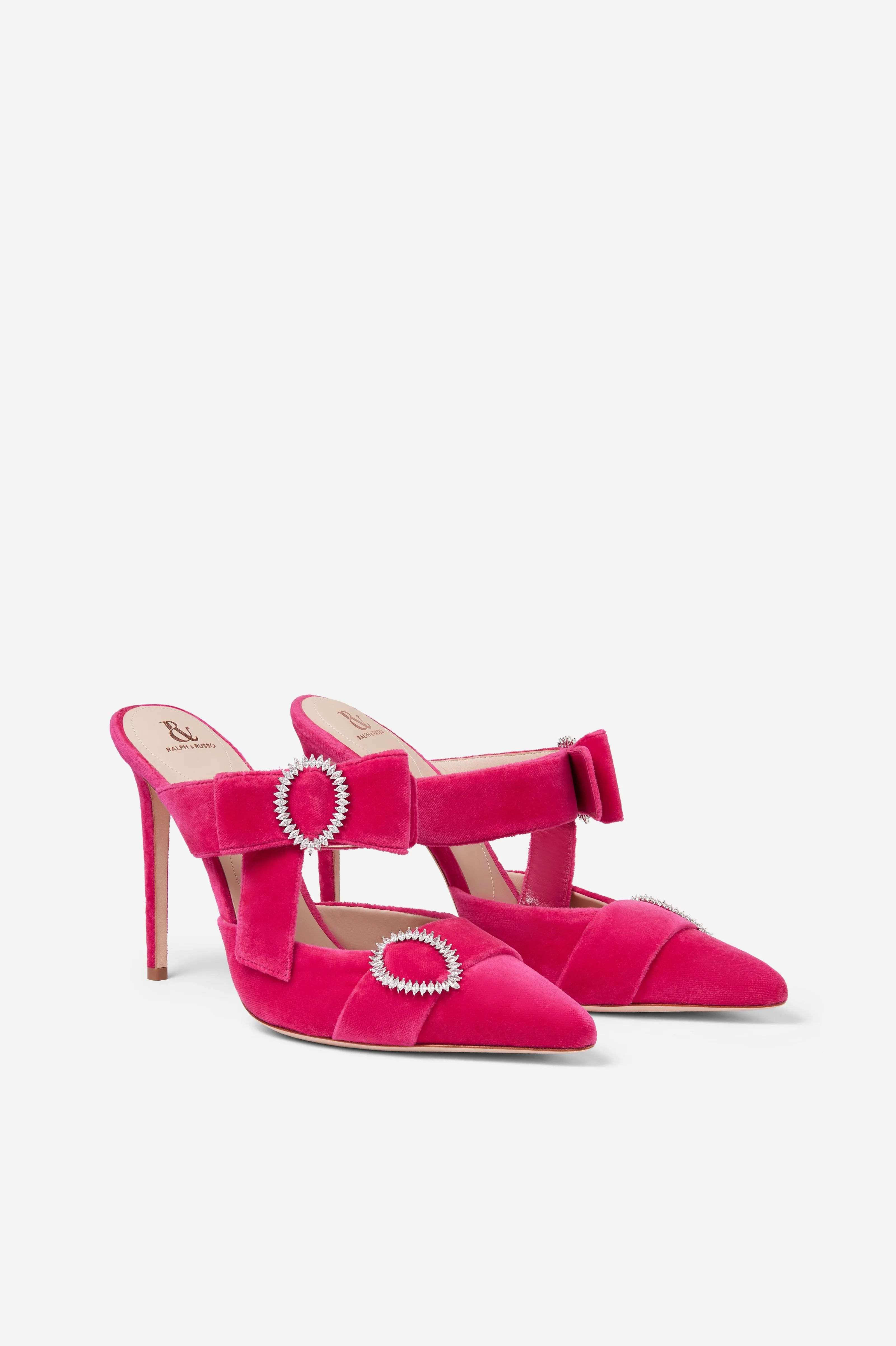 Hot Pink Velvet Bow Heel Mules