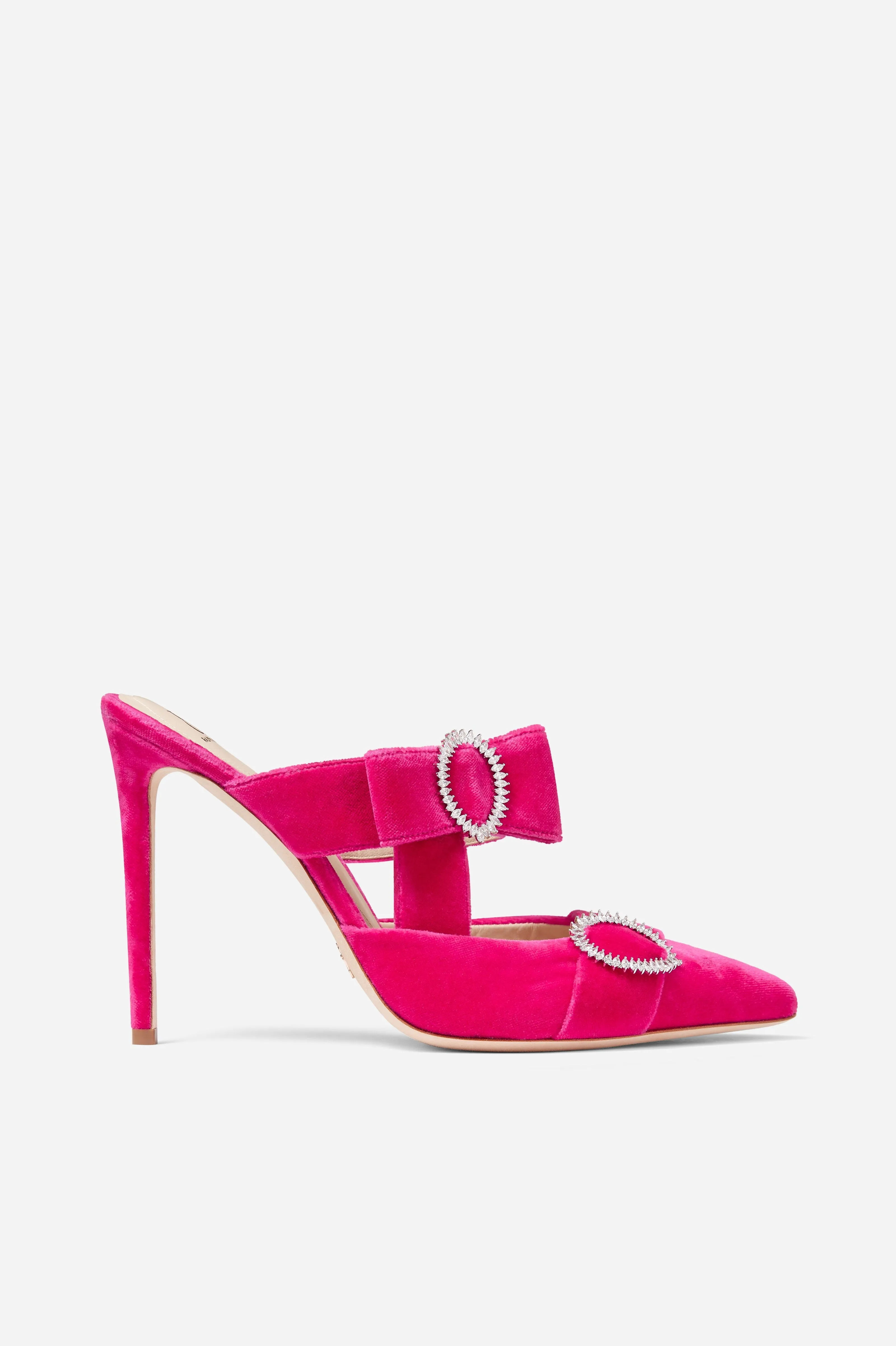 Hot Pink Velvet Bow Heel Mules