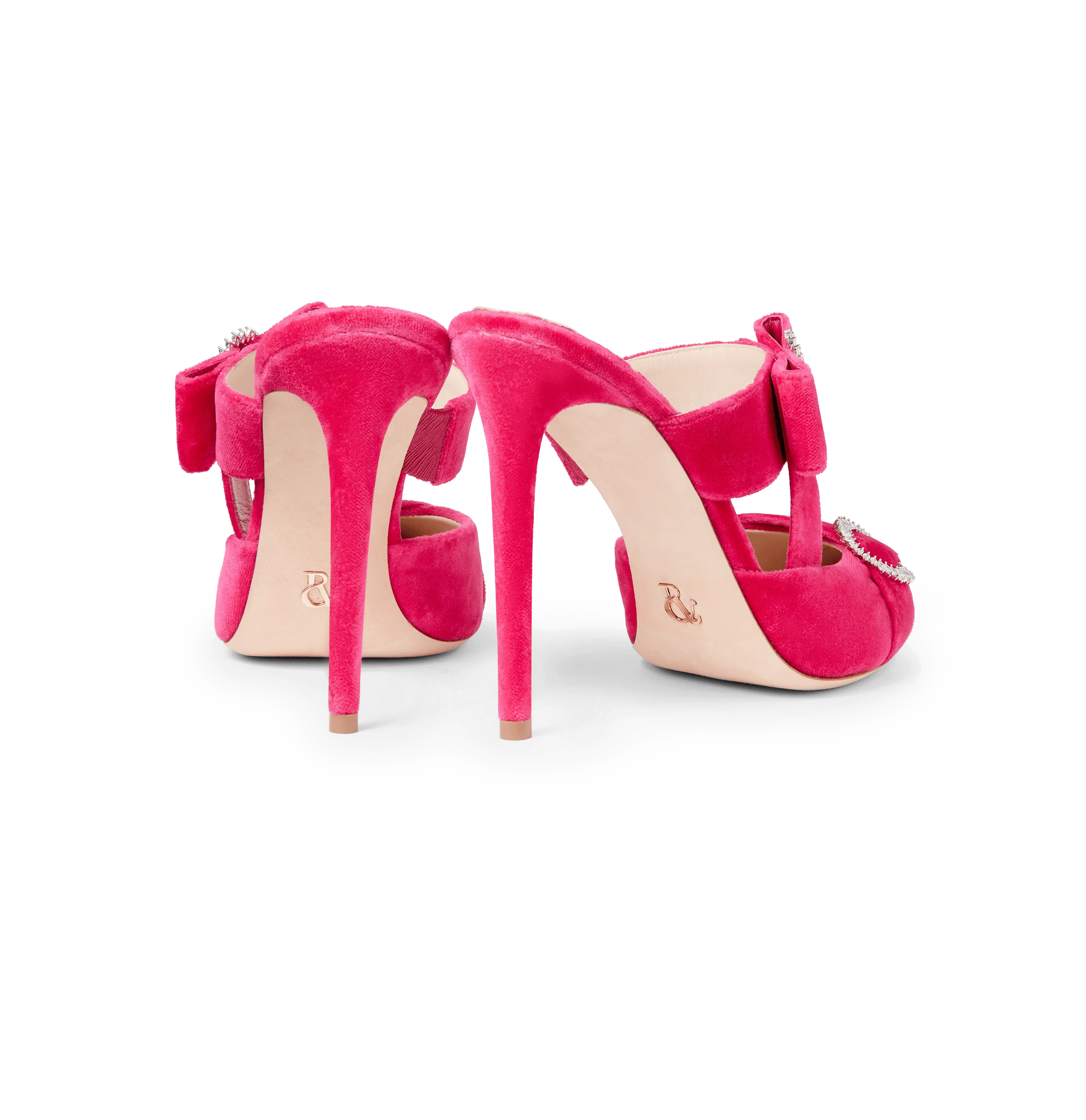 Hot Pink Velvet Bow Heel Mules