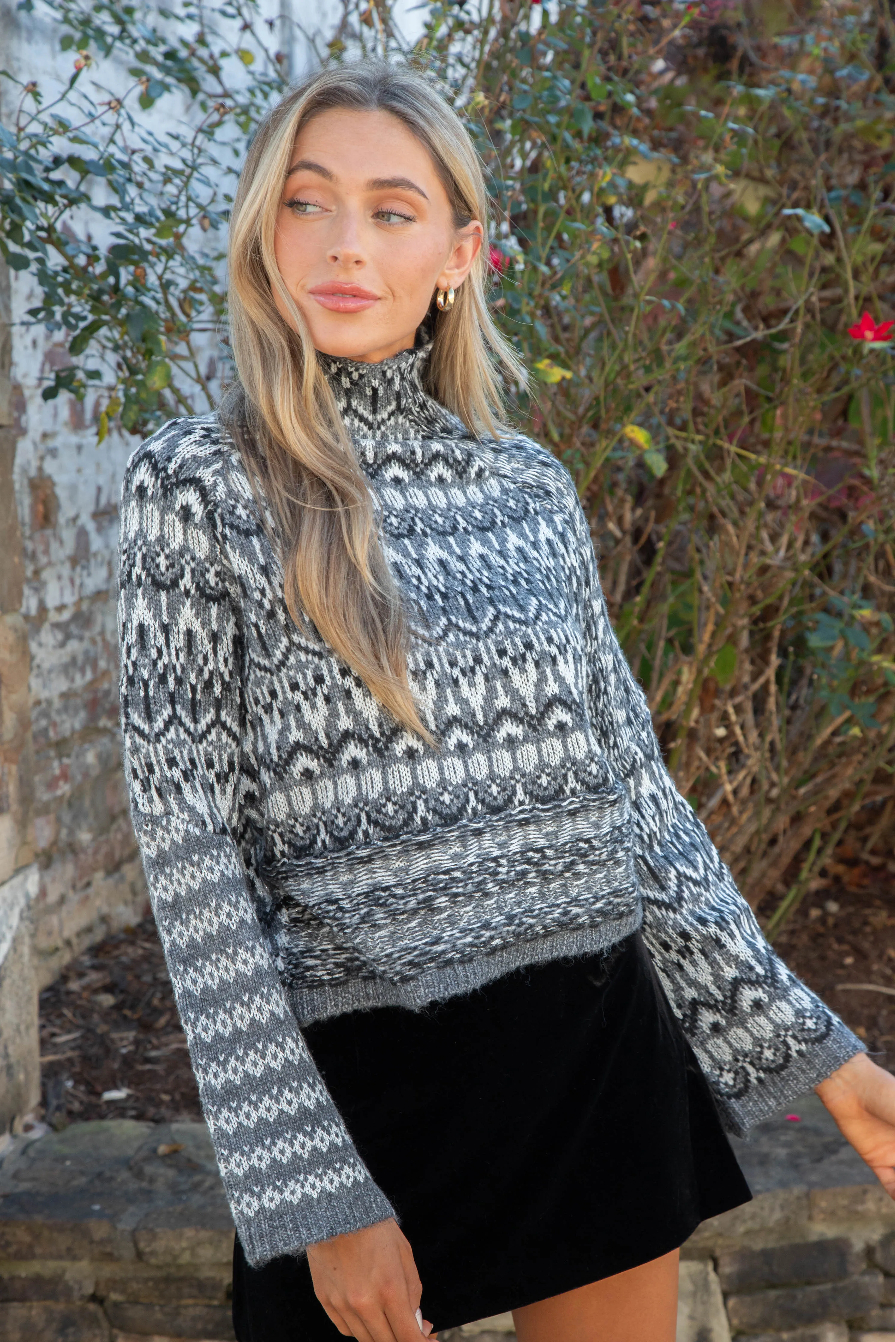 Indie Fair Isle Sweater, Charcoal Grey | Steve Madden