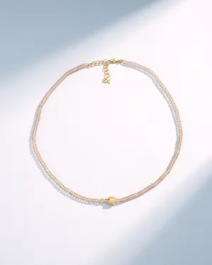 Infinite Beaded Champagne Topaz & Mini Golden Rondelle Necklace