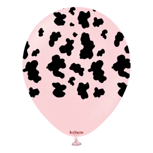 Kalisan 12" Safari Cow Printed Latex Balloon, Color Macaron Pink (Black), 25 pieces