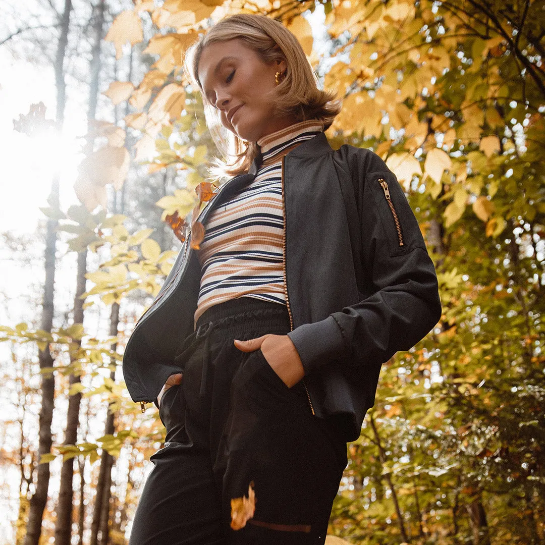 Long Sleeve Turtleneck, Navy and Tan Stripe