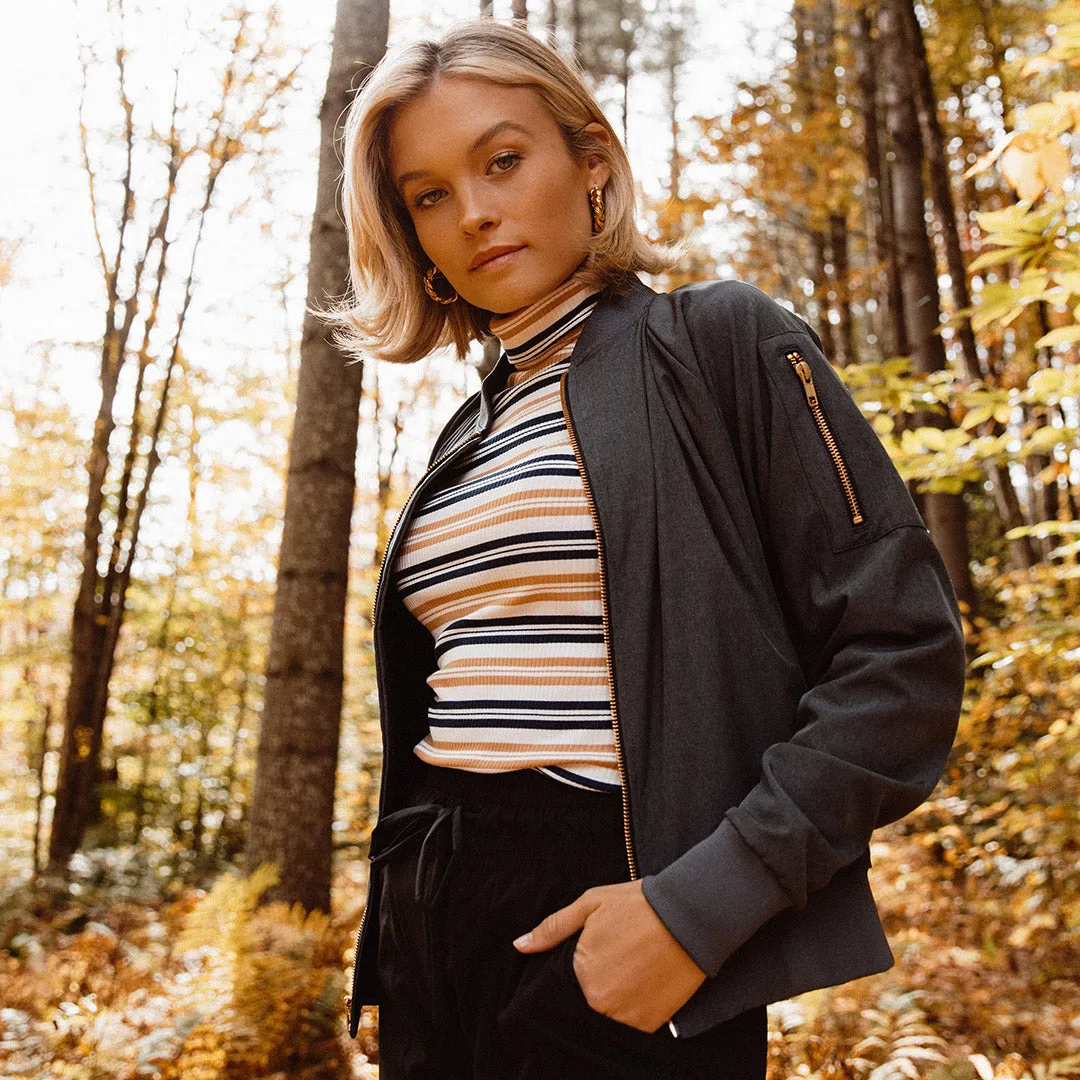 Long Sleeve Turtleneck, Navy and Tan Stripe