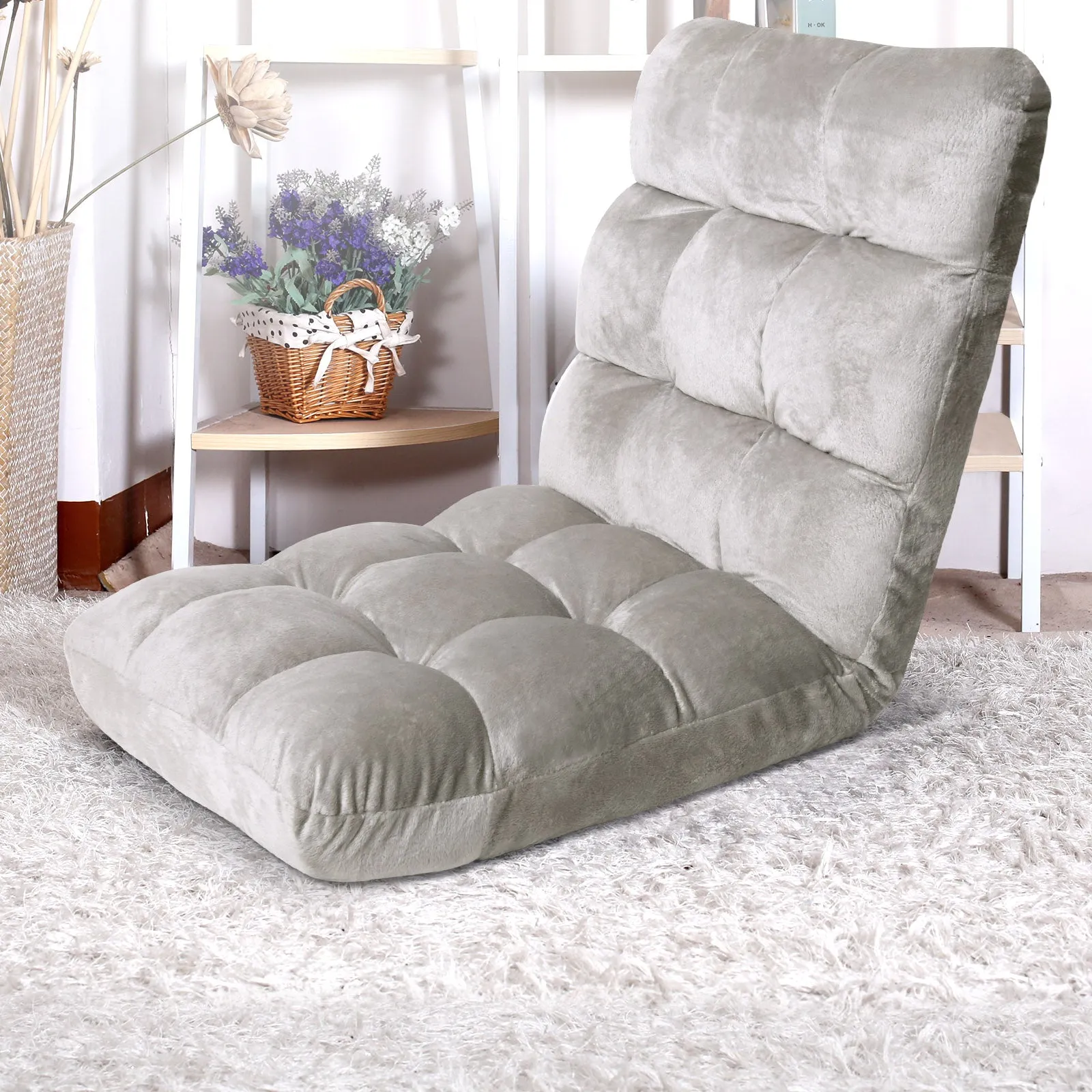 Lounge Sofa Floor Recliner Futon Chaise Folding Couch Grey