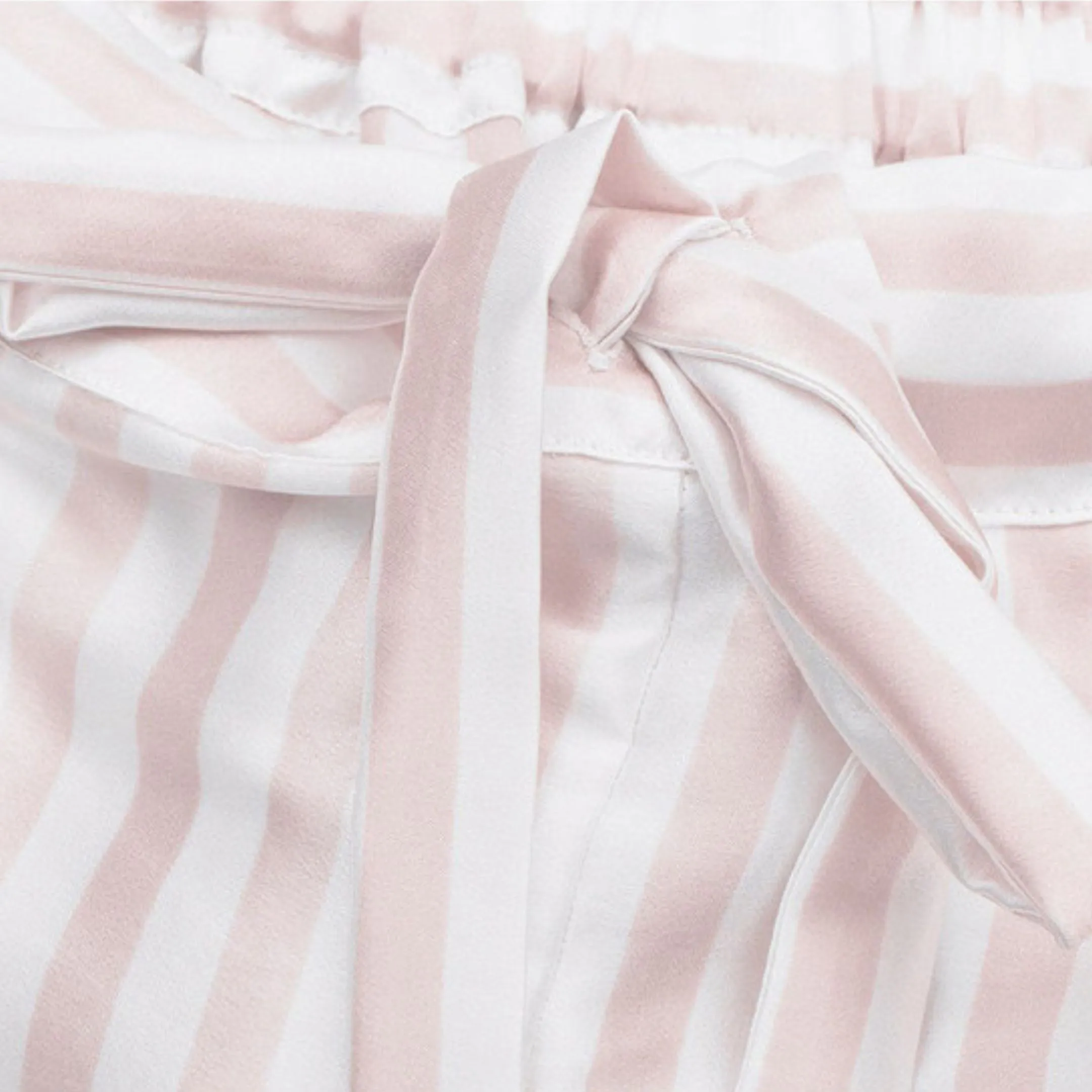 Luxe Striped Silk Pajamas: Long-Sleeve Top & Shorts - Pink