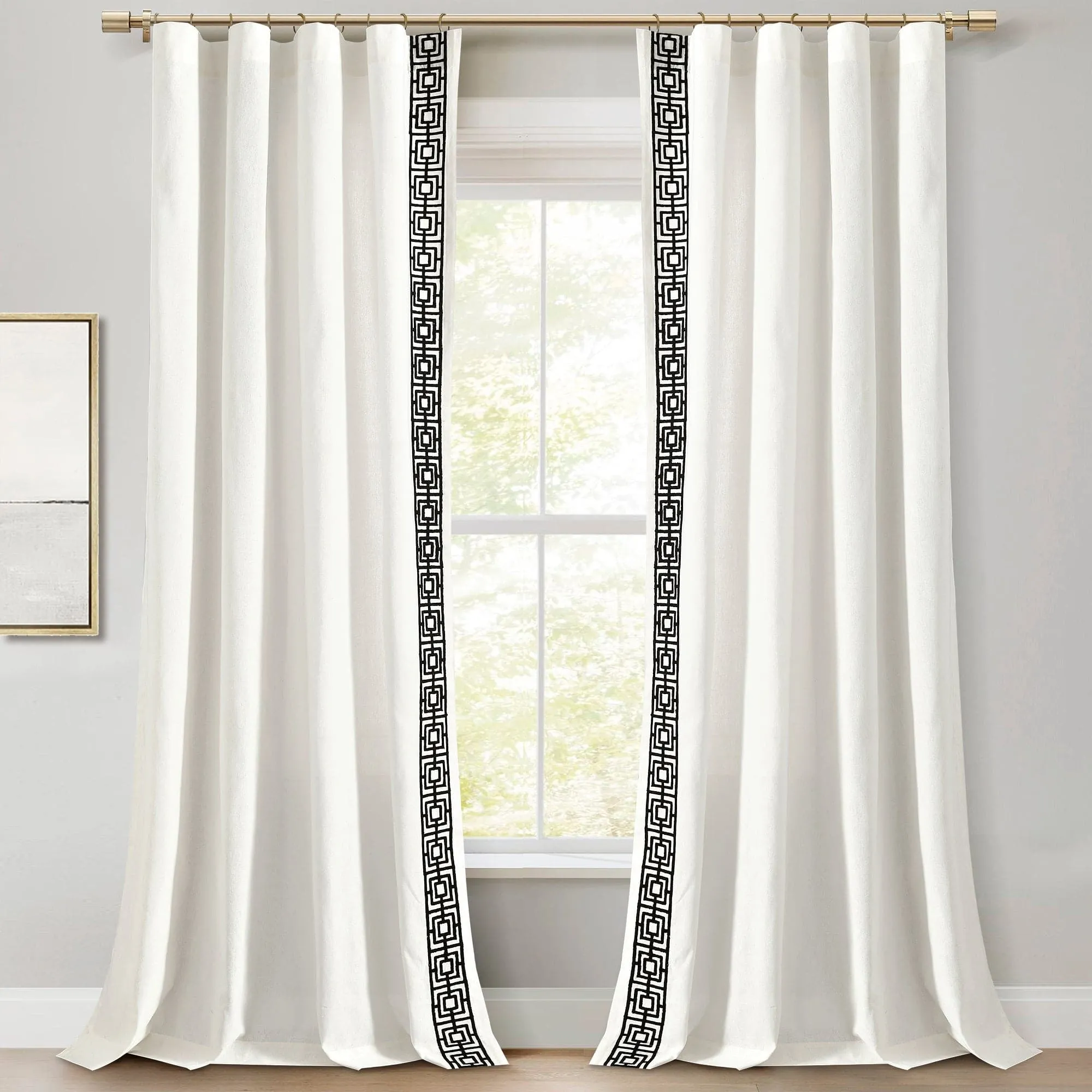 Luxury Modern Square Embroidery Border Window Curtain Panel