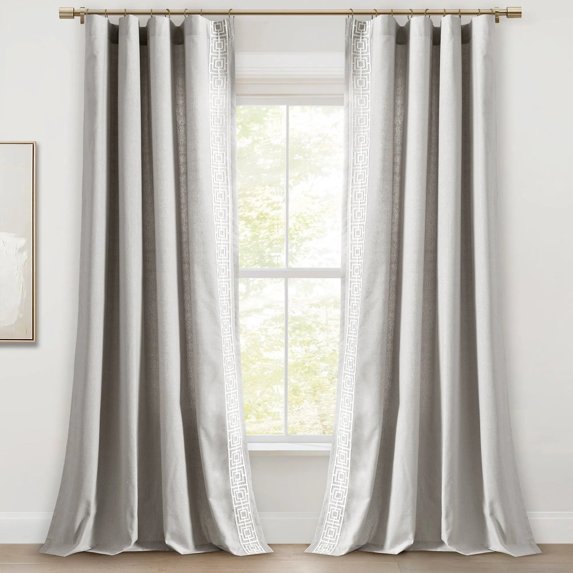 Luxury Modern Square Embroidery Border Window Curtain Panel