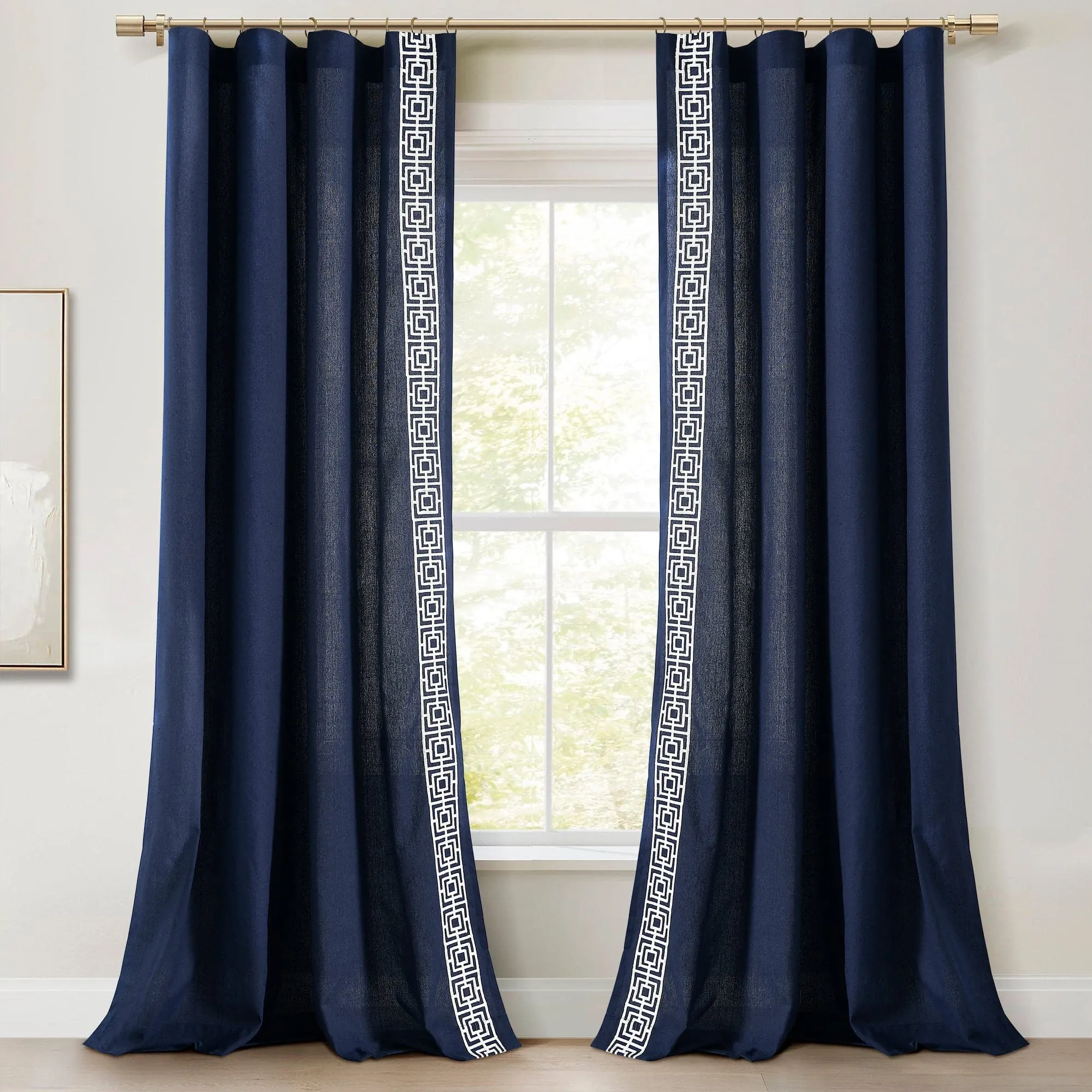 Luxury Modern Square Embroidery Border Window Curtain Panel