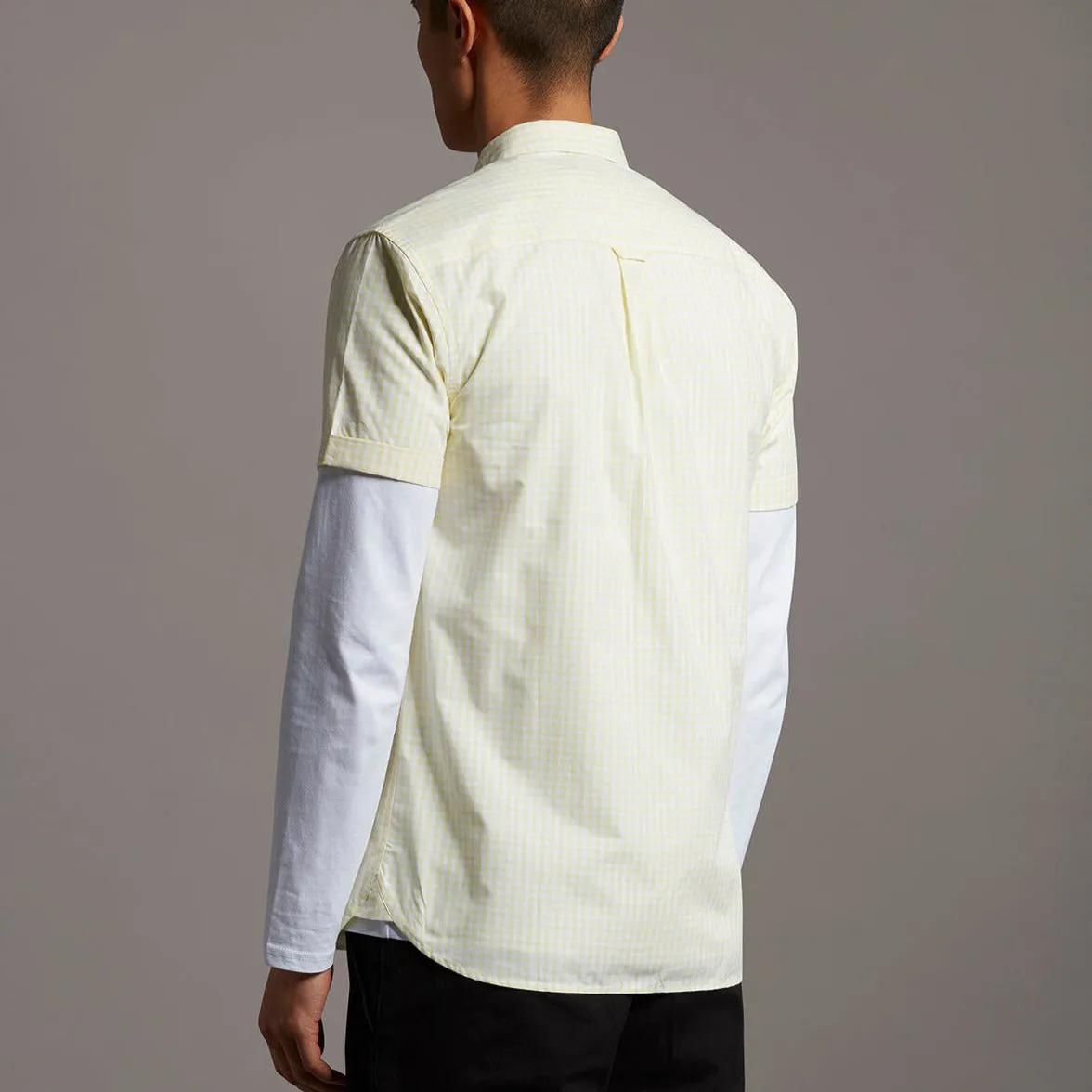 Lyle & Scott Men's Gingham Shirt With Short Sleeve White/Lemon