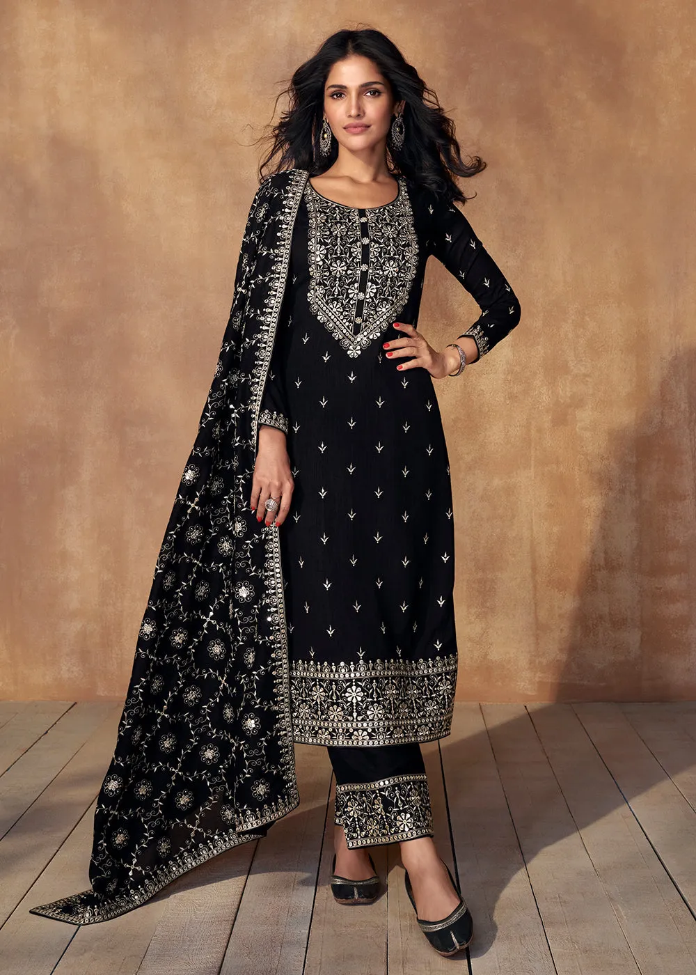 Marvelous Black Sequins & Thread Work Festive Salwar Suit