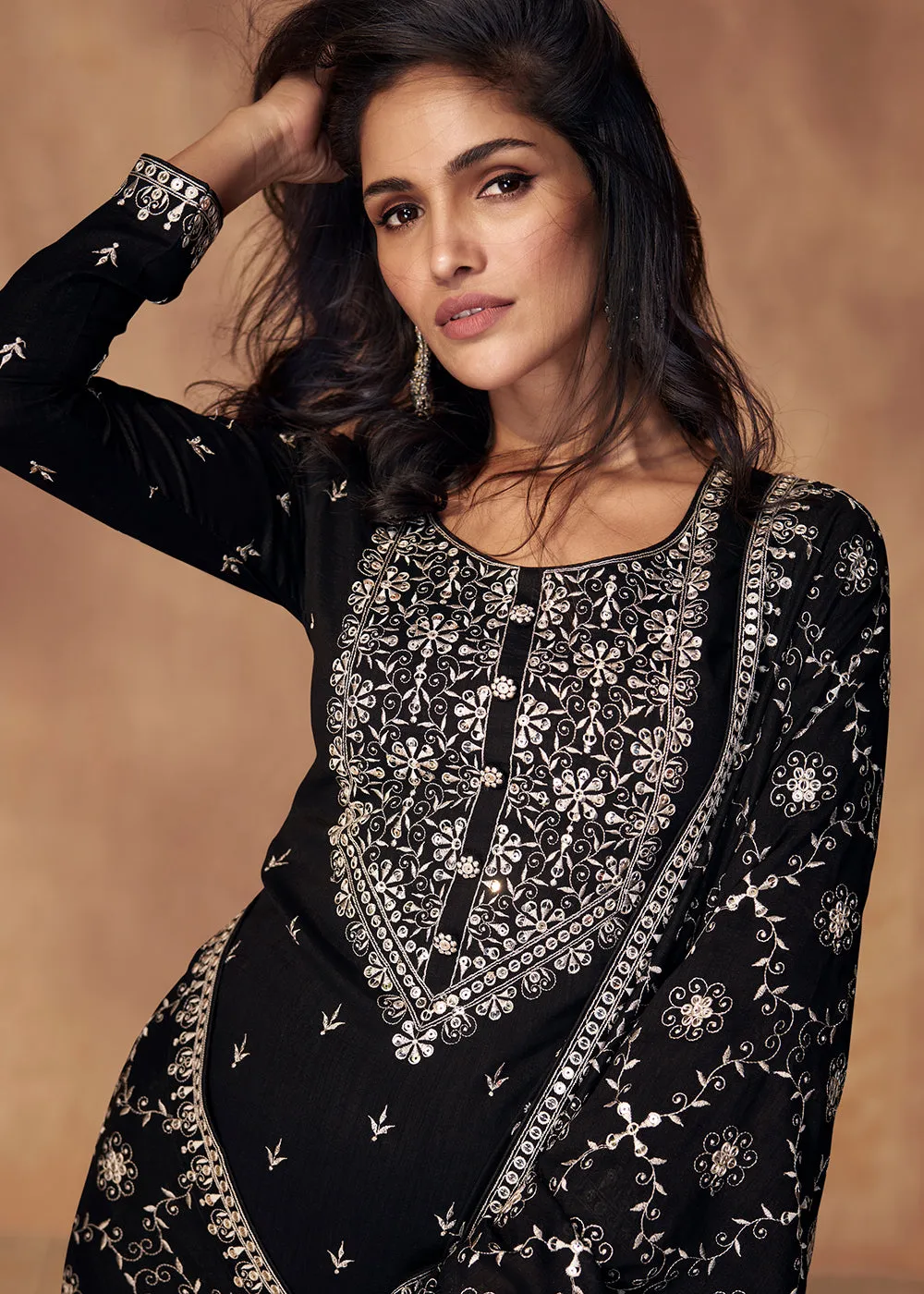 Marvelous Black Sequins & Thread Work Festive Salwar Suit