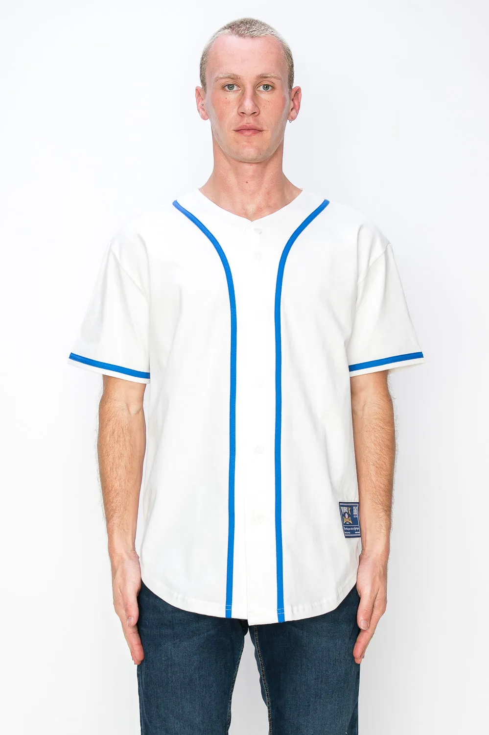 Men's Cotton White Color Baseball Jersey With Piping