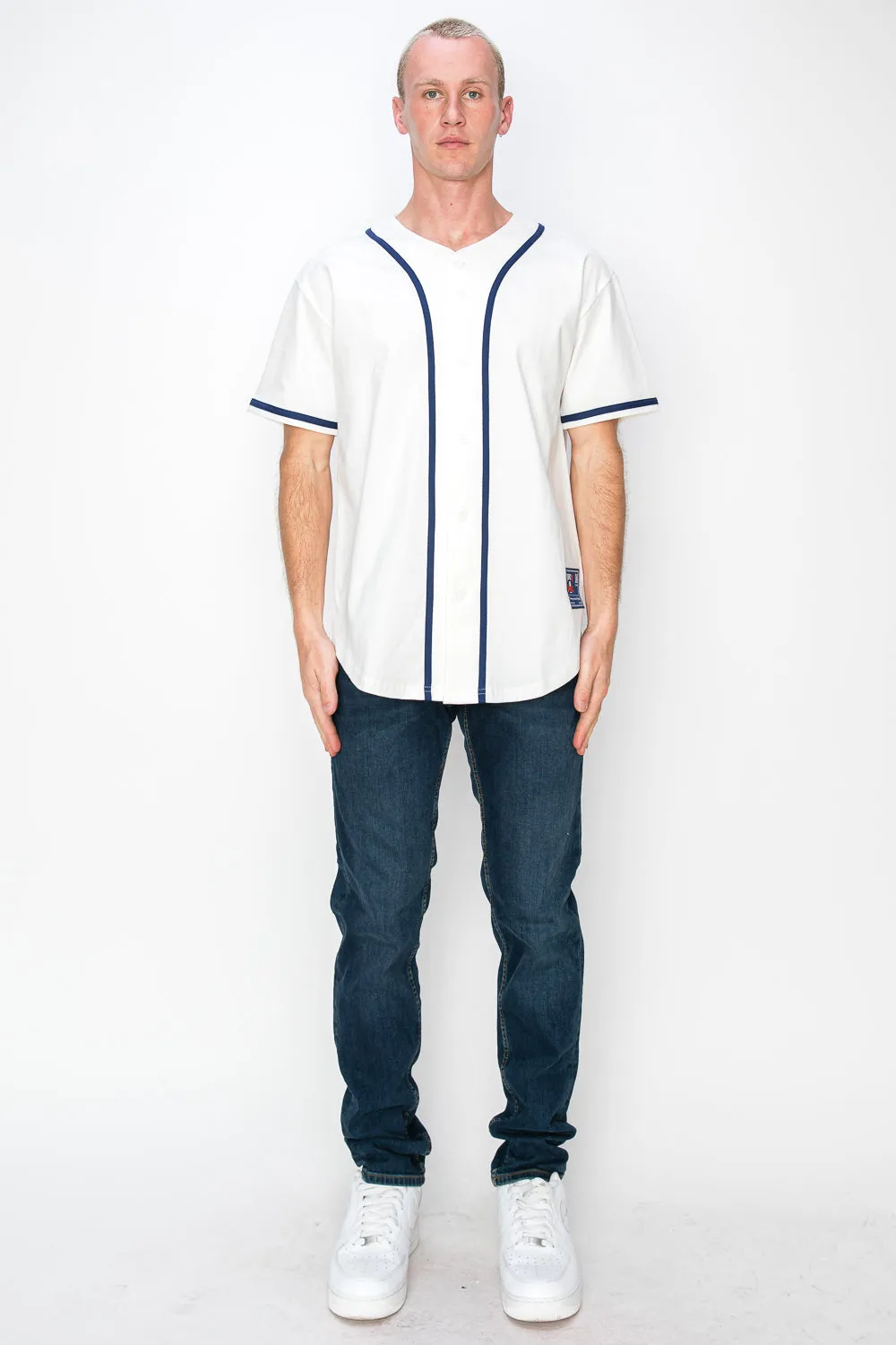 Men's Cotton White Color Baseball Jersey With Piping