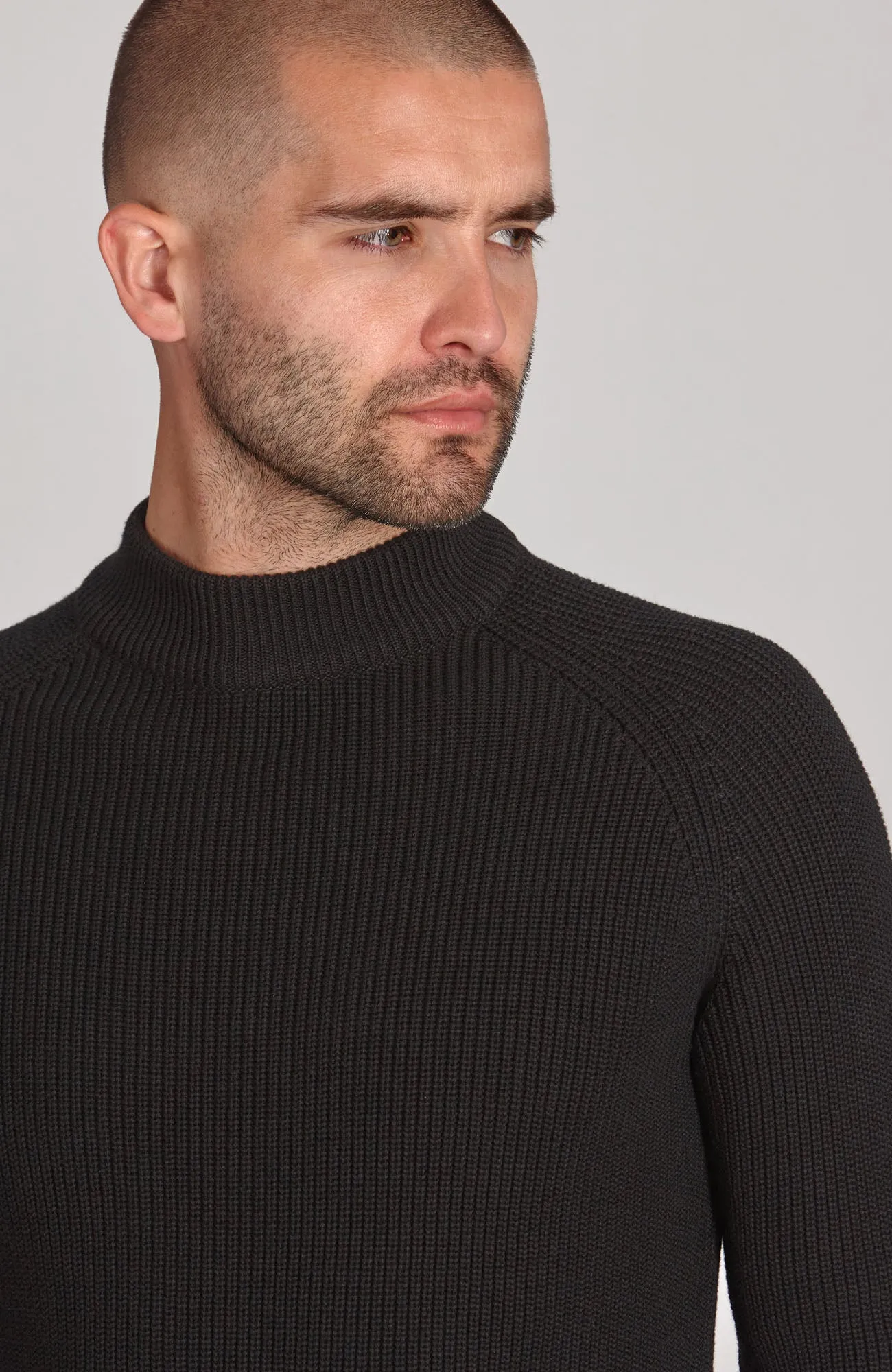 Mens Midweight Cotton Ribbed Mock Turtle Neck Jumper