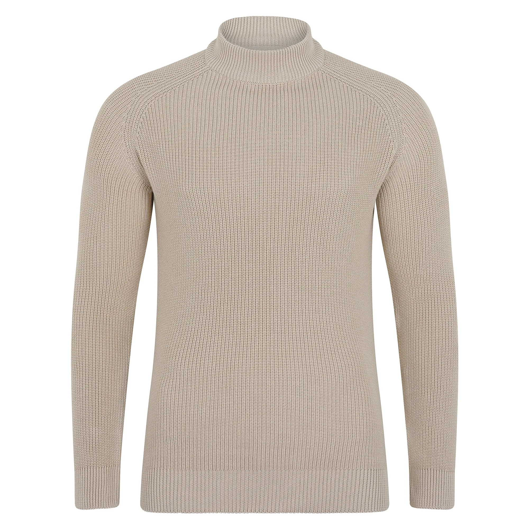 Mens Midweight Cotton Ribbed Mock Turtle Neck Jumper