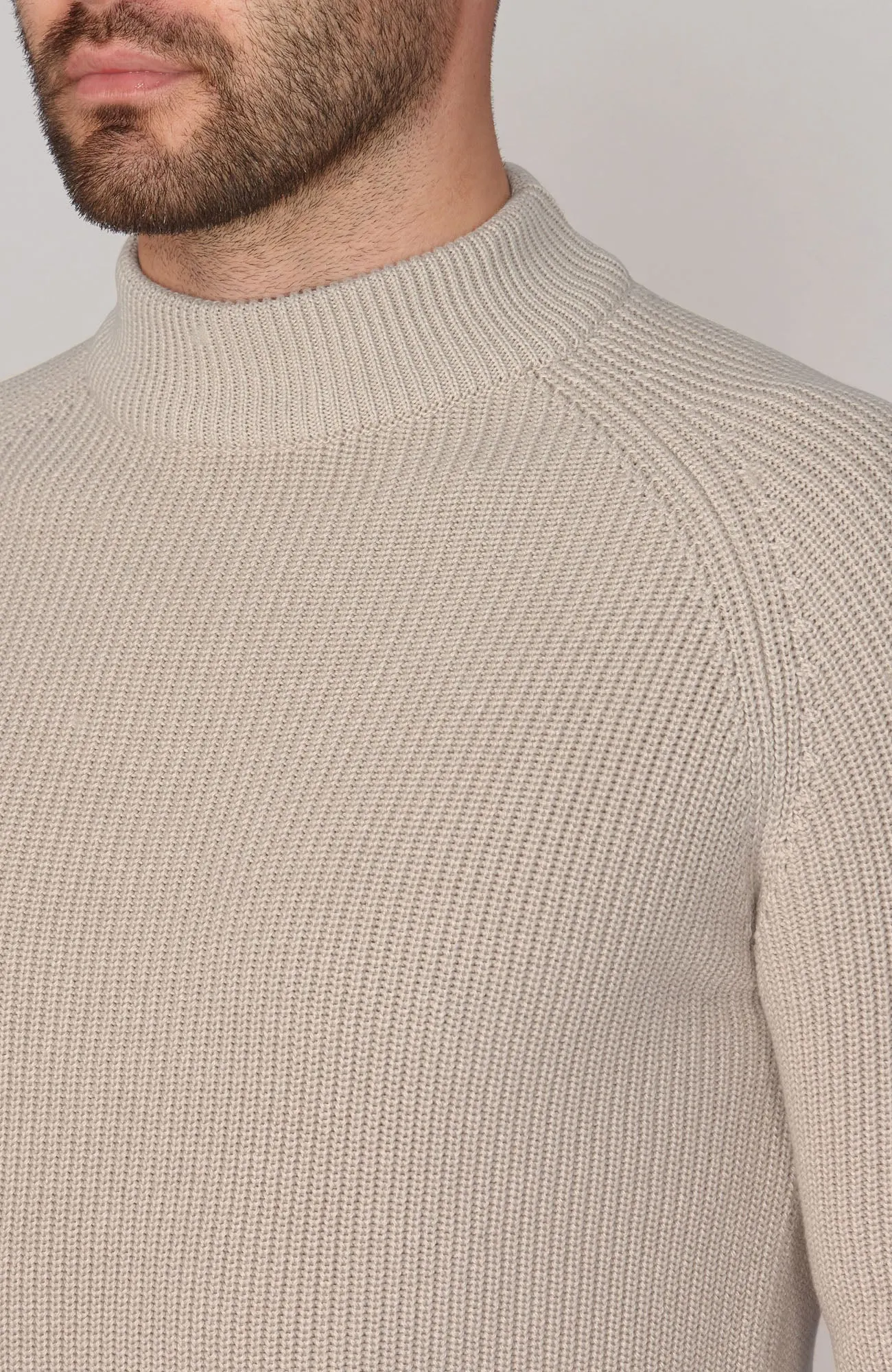 Mens Midweight Cotton Ribbed Mock Turtle Neck Jumper