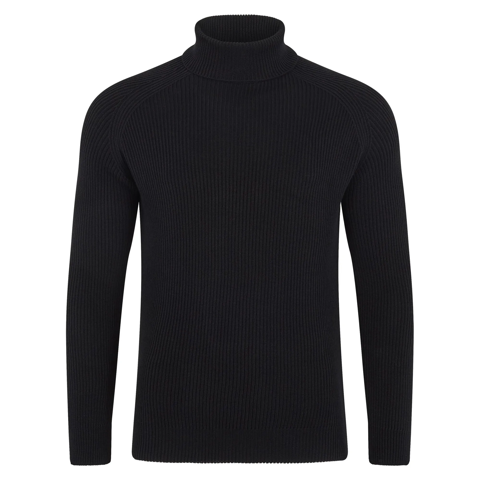 Mens Midweight Cotton Ribbed Roll Neck Jumper