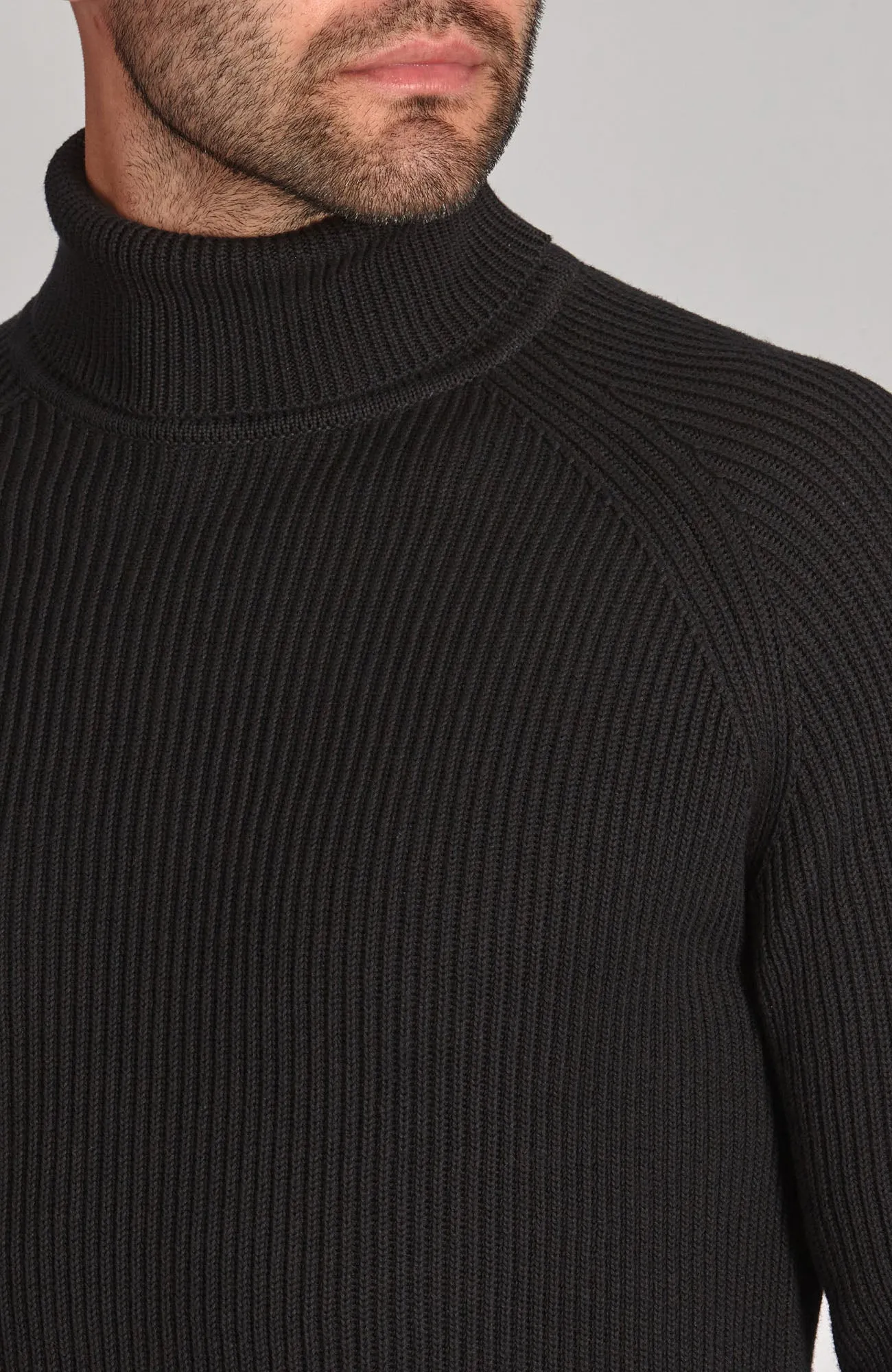 Mens Midweight Cotton Ribbed Roll Neck Jumper