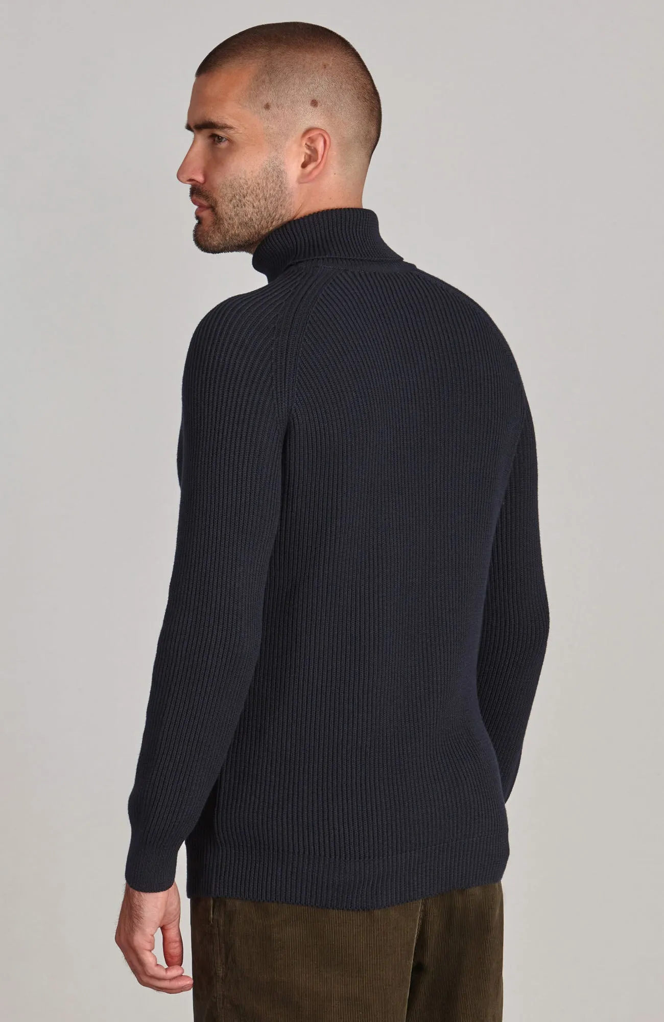 Mens Midweight Cotton Ribbed Roll Neck Jumper