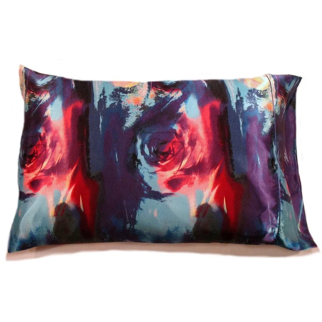 Modern, Contemporary Satin Pillow. Bold Splash of Blue, Red and Purple