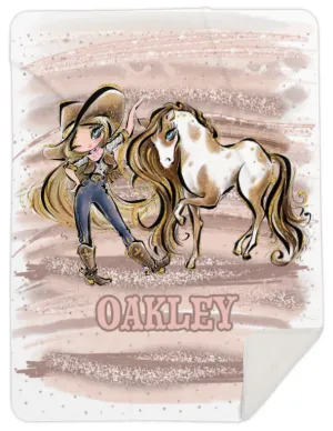 Personalised Howdy Cowgirl and Horse Fleece Blanket