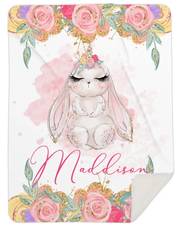 Personalised Unicorn Rabbit Fleece Blanket