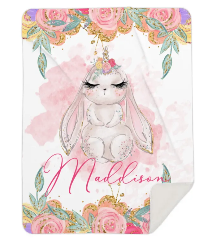 Personalised Unicorn Rabbit Fleece Blanket