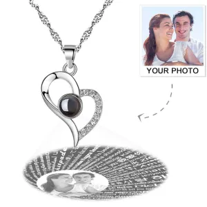 Personalized 100 Languages I Love You Photo Heart Projection Necklace