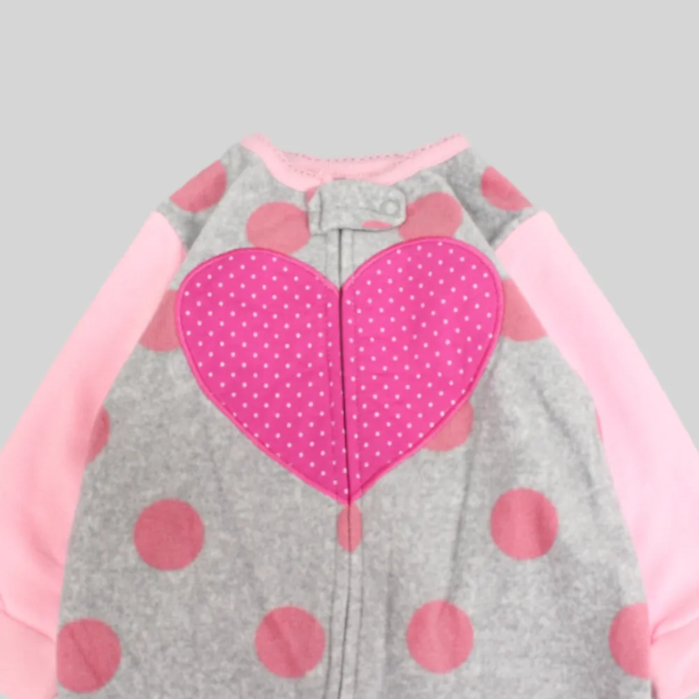 Pink Dots Long-Sleeved Baby Footie