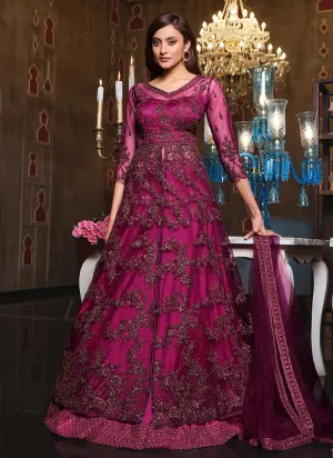 Pink Front Slit Sequins Embroidered Lehenga Style Anarkali Suit