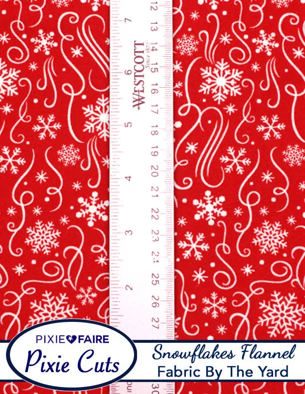 Pixie Cuts Fabric By The Yard - Flannel Snowflakes Red 1/2 Yard