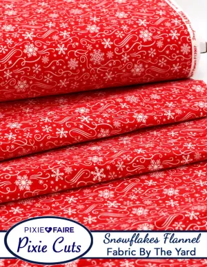 Pixie Cuts Fabric By The Yard - Flannel Snowflakes Red 1/2 Yard