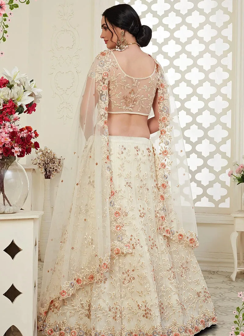 Pleasing Cream Floral Embroidered Stunning Lehenga Choli