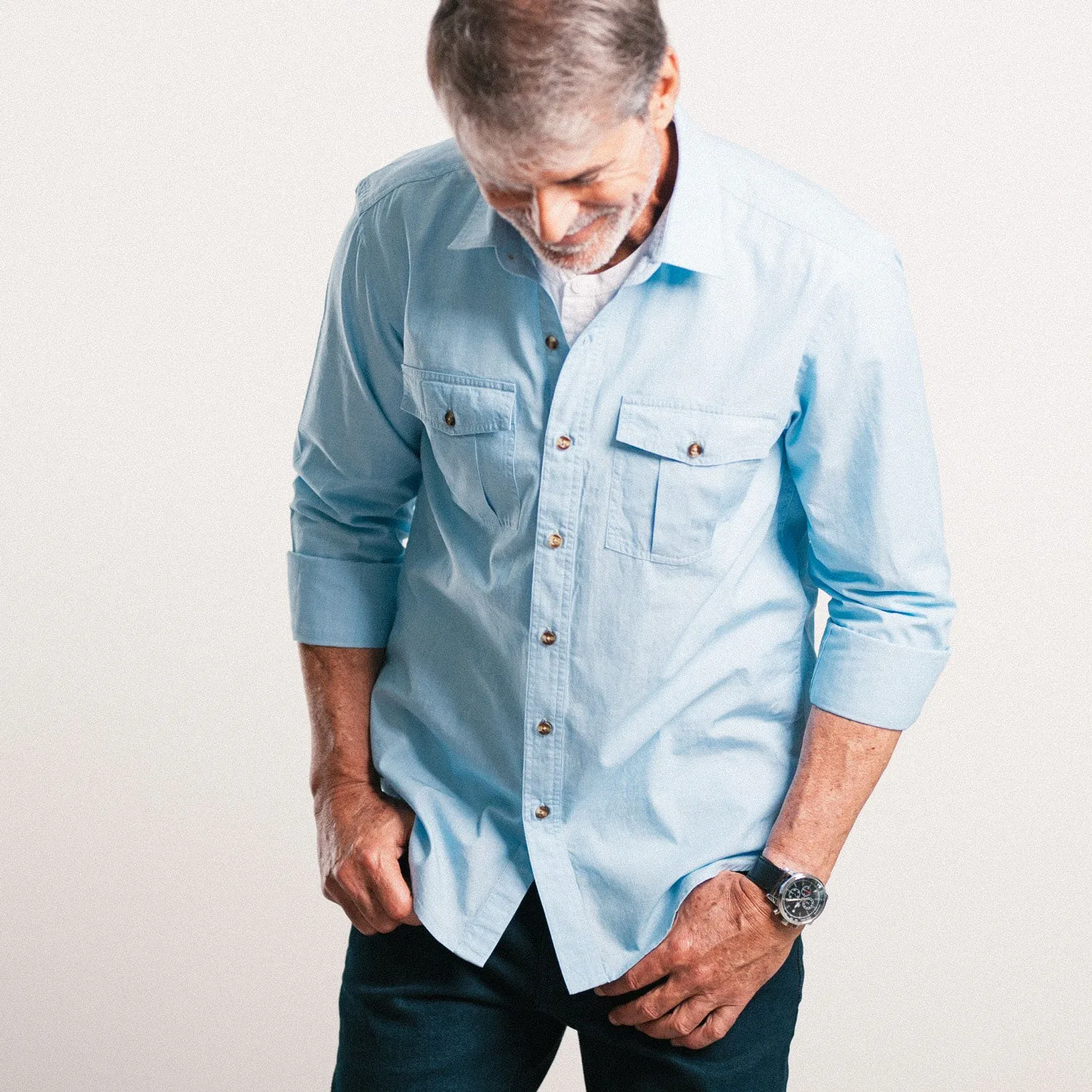 Primer Utility Shirt – Clean Blue Cotton End-on-end