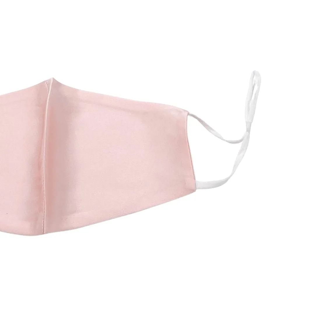 Reusable Silk 3D Face Covering Mask- Double Layer - Adjustable Ear Loops - Blush Pink - Standard Size