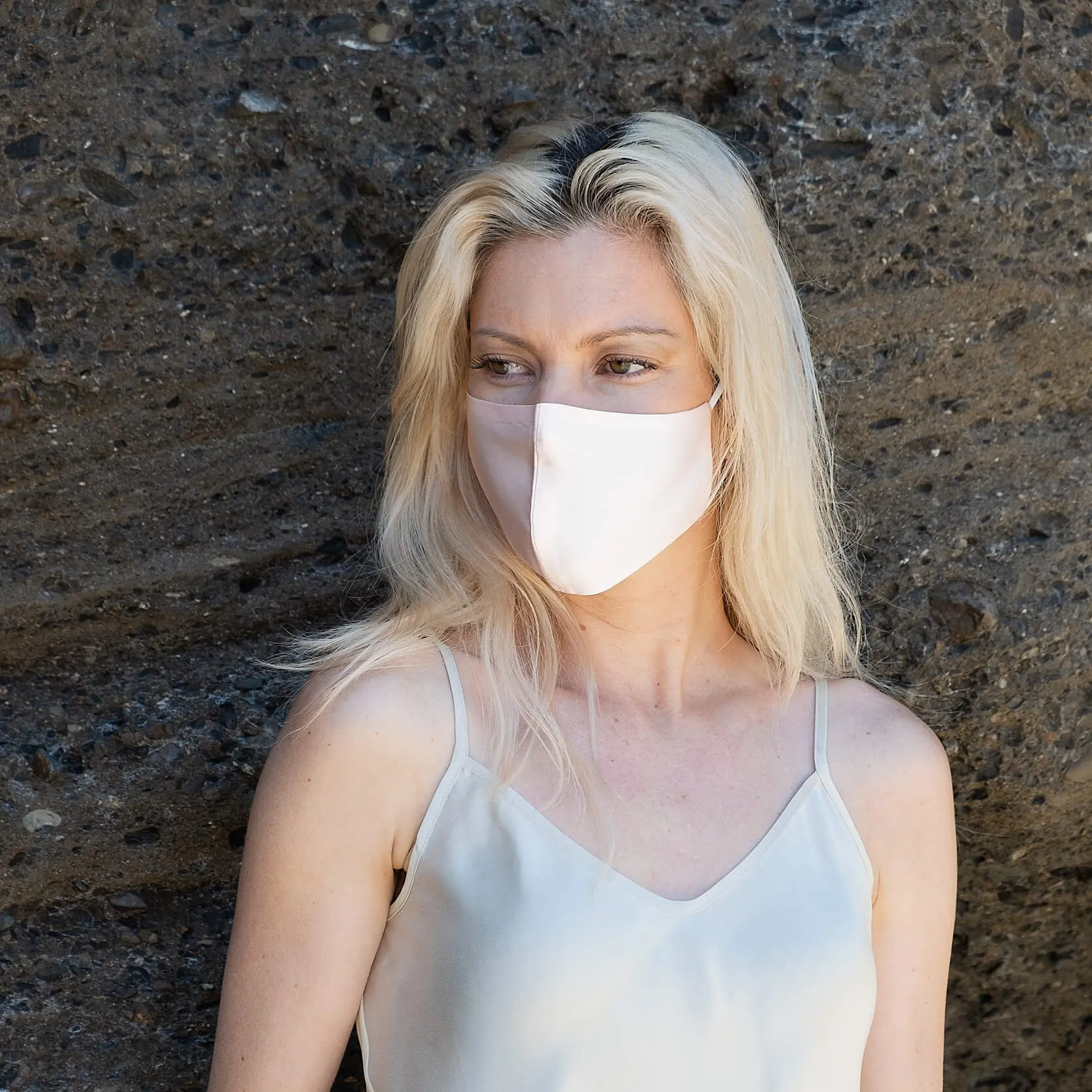 Reusable Silk 3D Face Covering Mask- Double Layer - Adjustable Ear Loops - Blush Pink - Standard Size