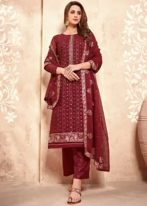 Sequins Embroidered Maroon Pakistani Style Suit