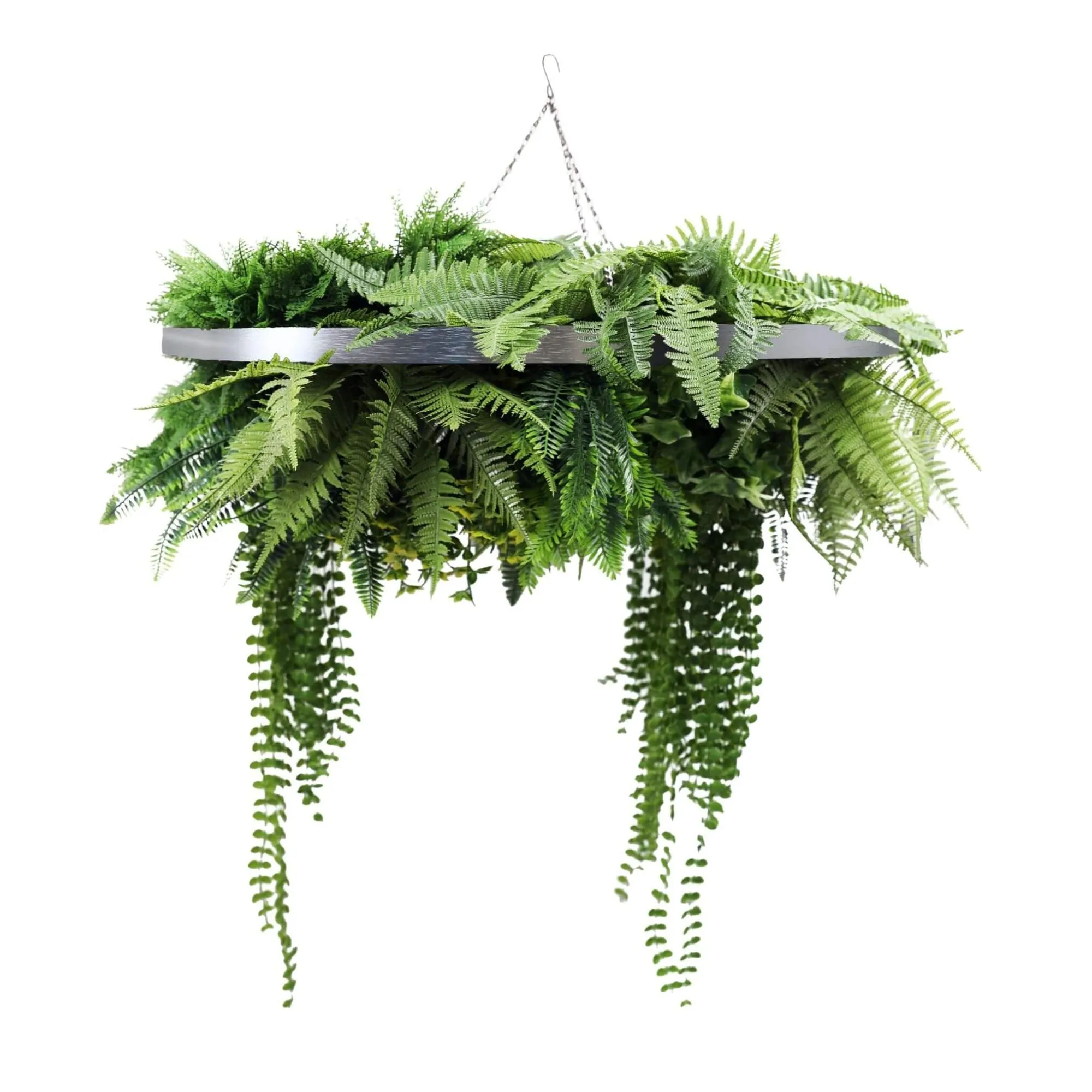 Silver Artificial Hanging Green Wall Disc 80cm UV Resistant Foliage