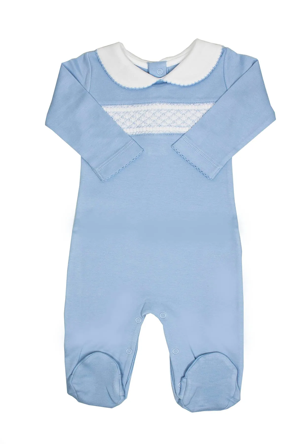 Smocked Cotton Pajama Pima Cotton Blue and White