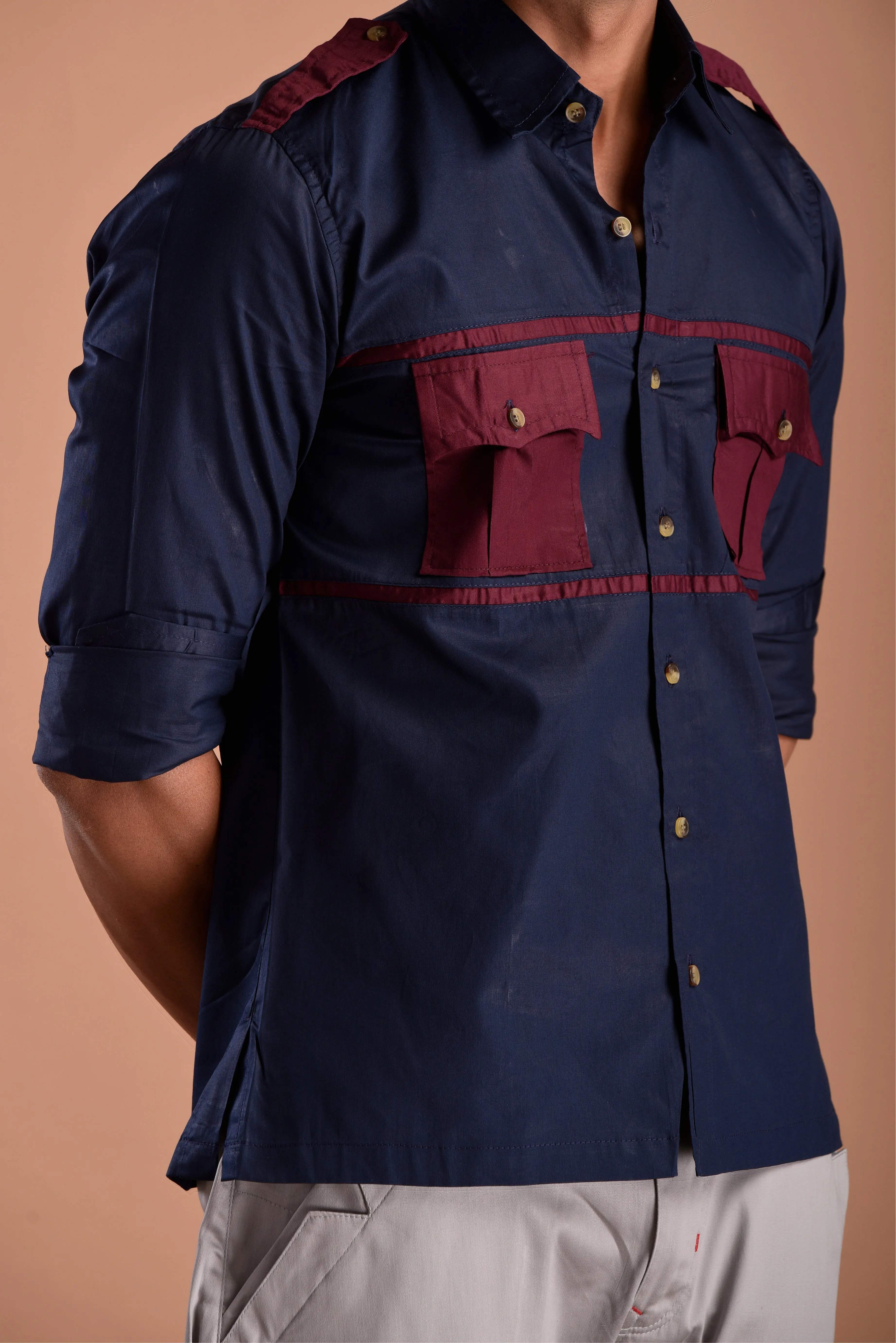 Stylish Navy-Blue Hunting Style Shirt