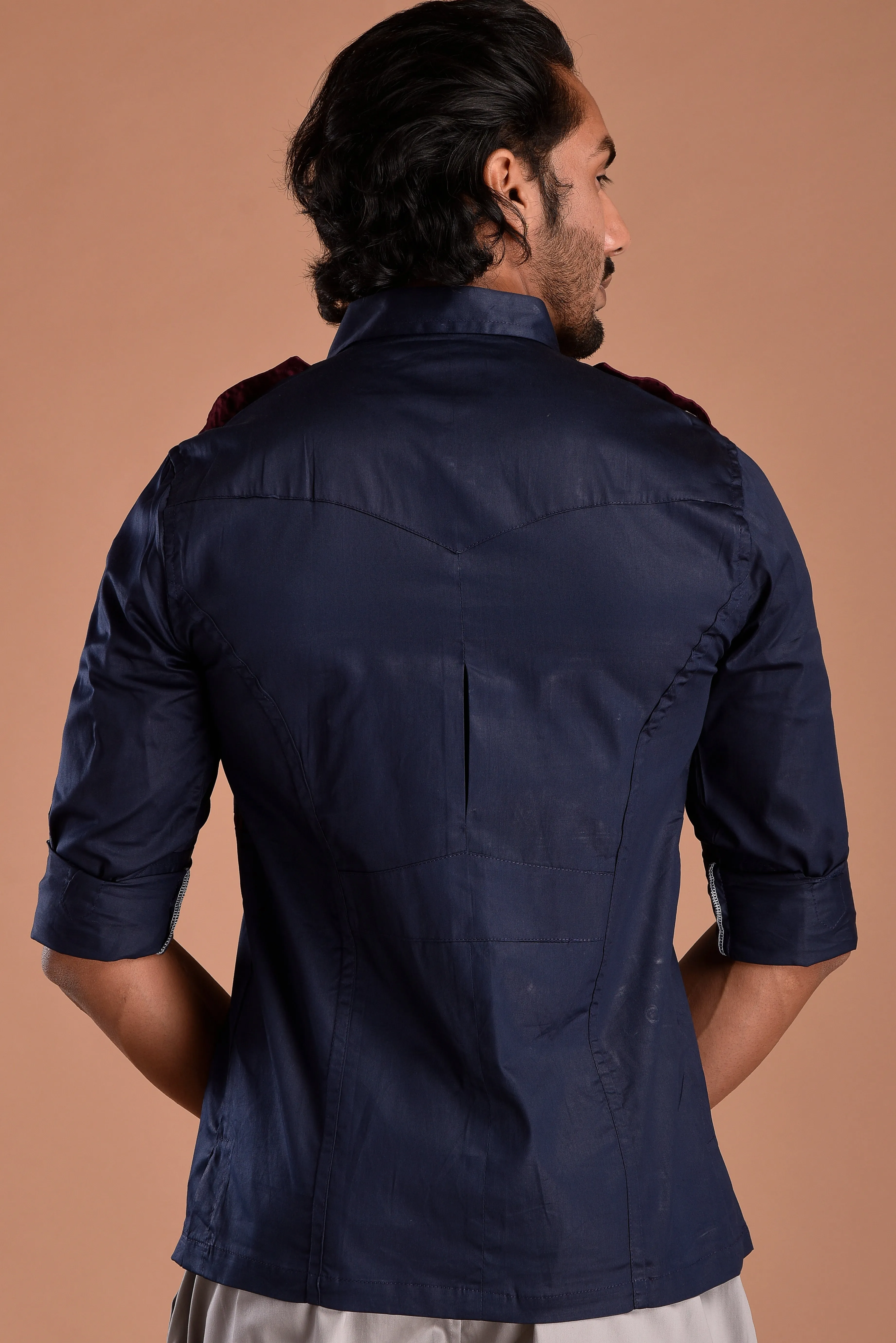 Stylish Navy-Blue Hunting Style Shirt