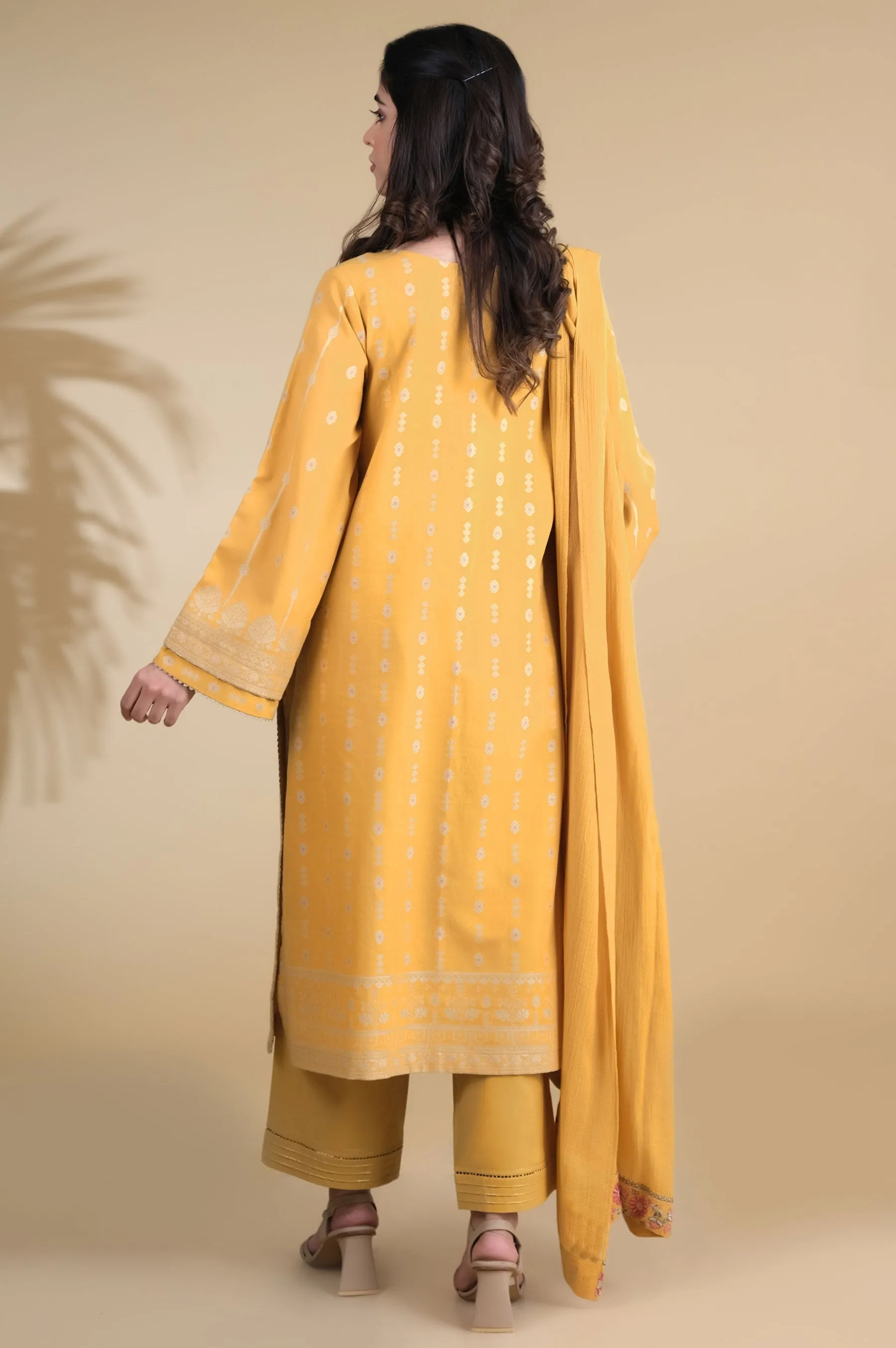 Unstitched 3 Piece Embroidered Jacquard Suit